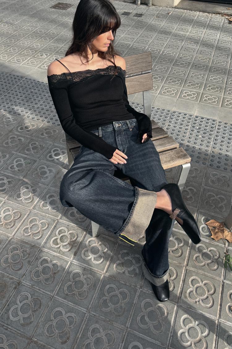 Zara LEATHER BALLET FLATS WITH METAL STRAP