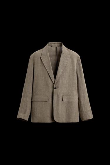 Zara WASHED 100% LINEN SUIT BLAZER - Mink