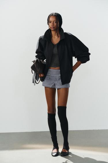 Zara TECHNICAL FABRIC JACKET WITH SHOULDER PADS - Black