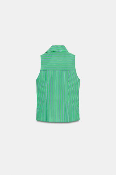STRIPED SLEEVELESS SHIRT WITH BOWS - Green / Blue by Zara - Image 7