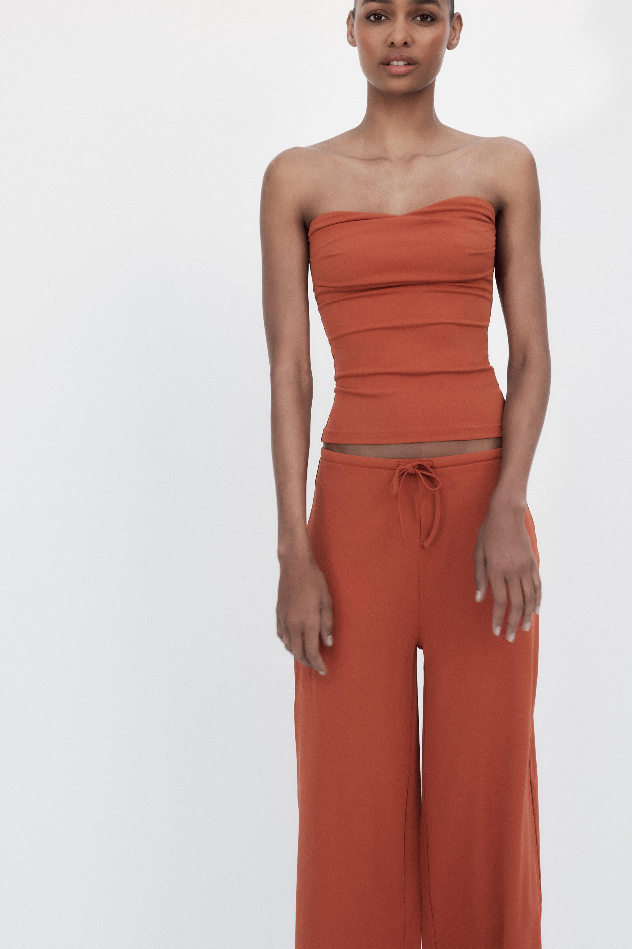 TEXTURED BANDEAU TOP - Brown | ZARA United States