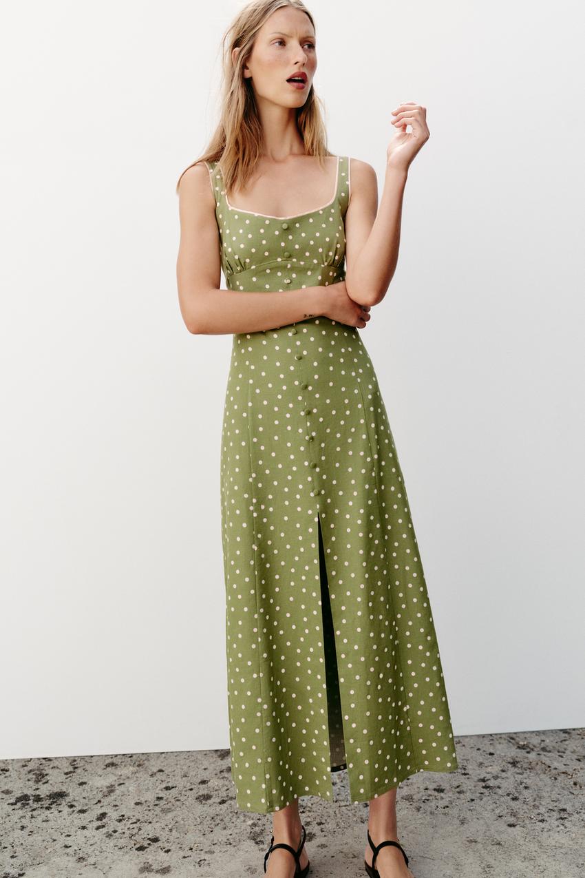 POLKA DOT LINEN MIDI DRESS - Multicolored | ZARA United States