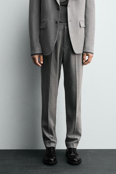 Zara TEXTURED SUIT PANTS - Light gray