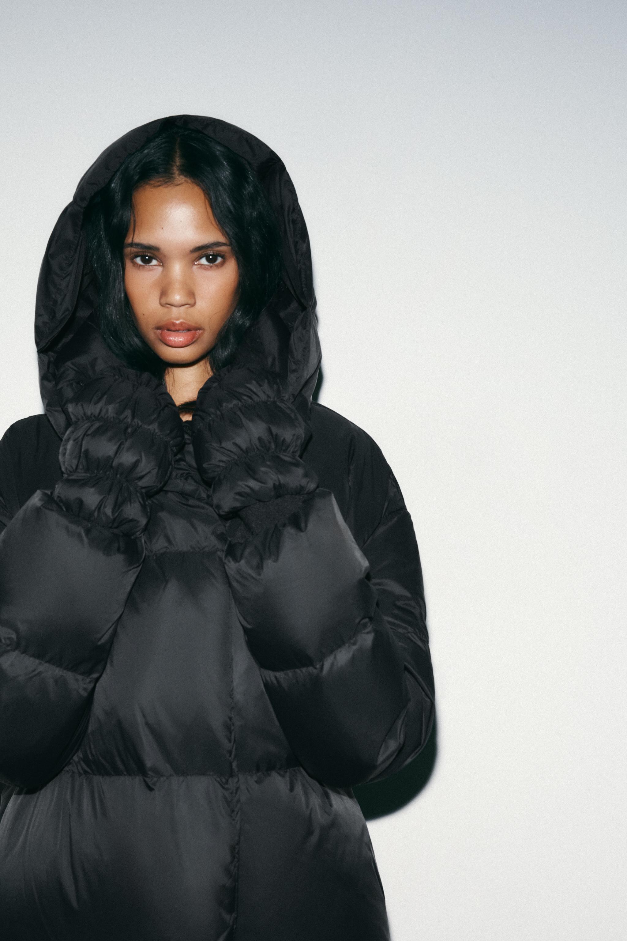 LONG FEATHER DOWN JACKET HOODIE GLOVES WATER REPELLENT