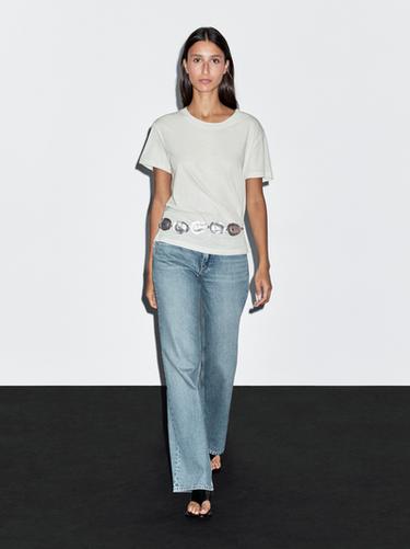 Camiseta manga corta 100% algodón - Verde agua de Zara - Imagen 0