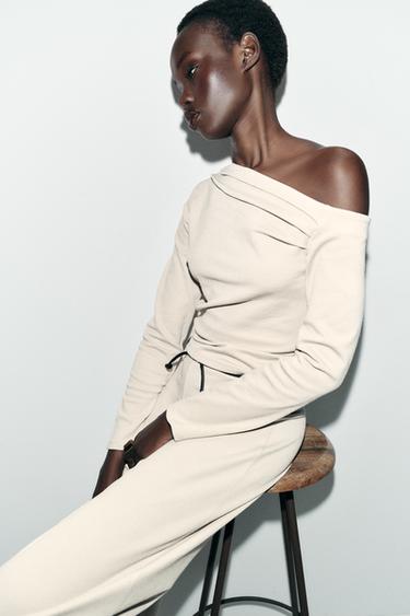 ASYMMETRIC PIQUÉ TOP - Ecru by Zara