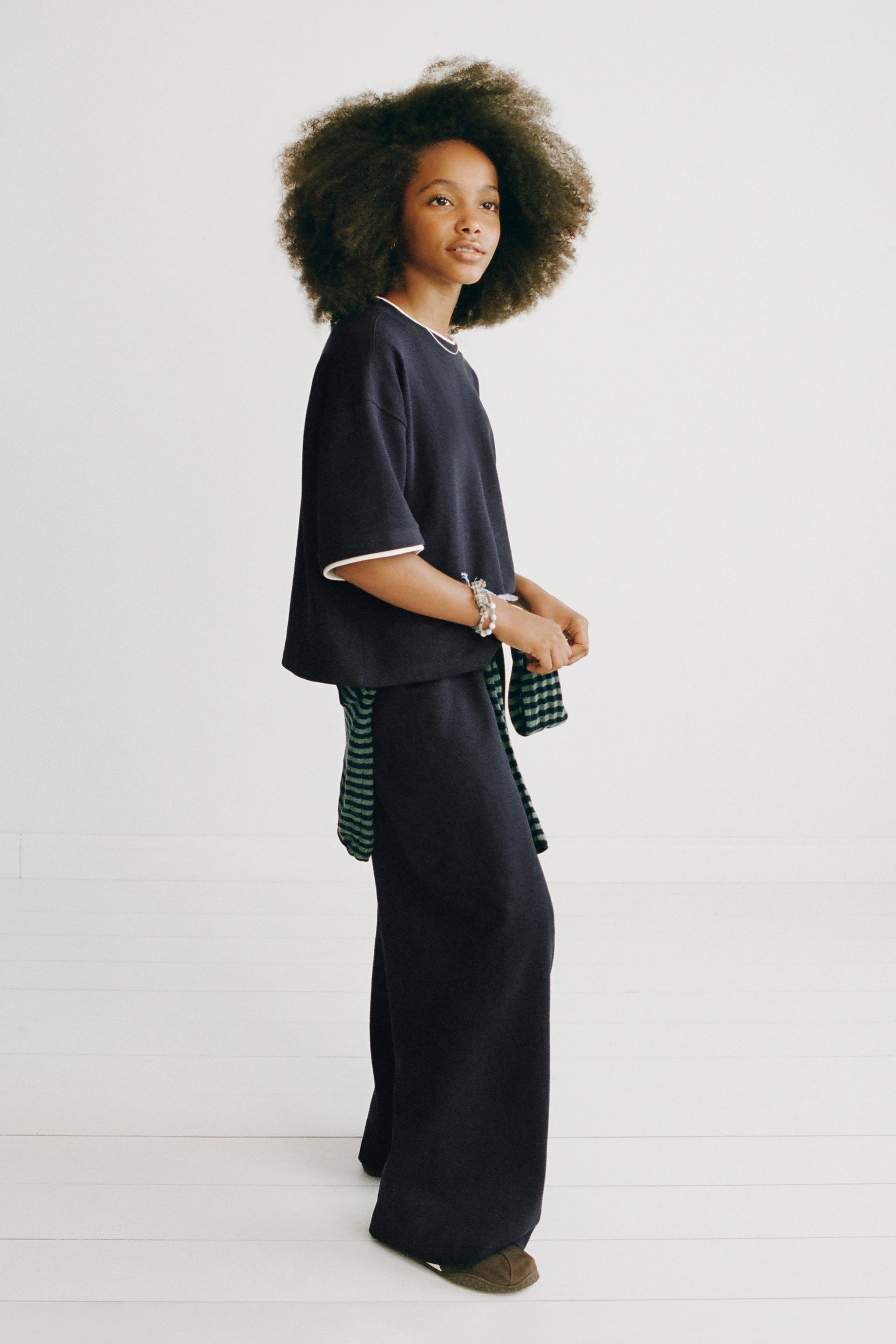 INTERLOCK WIDE LEG PANTS — Navy blue