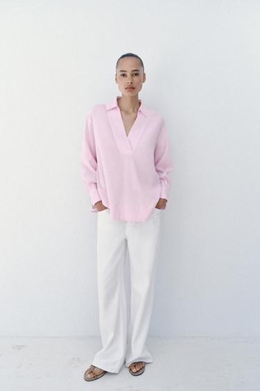 OVERSIZE LINEN BLEND BLOUSE - Pink by Zara - Image 0
