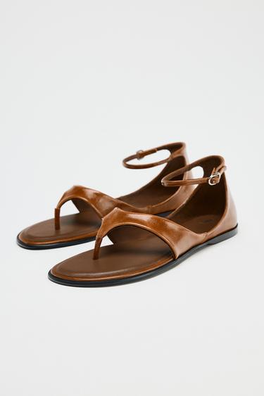 LEATHER TOE POST SANDALS - Brown by Zara - Image 2