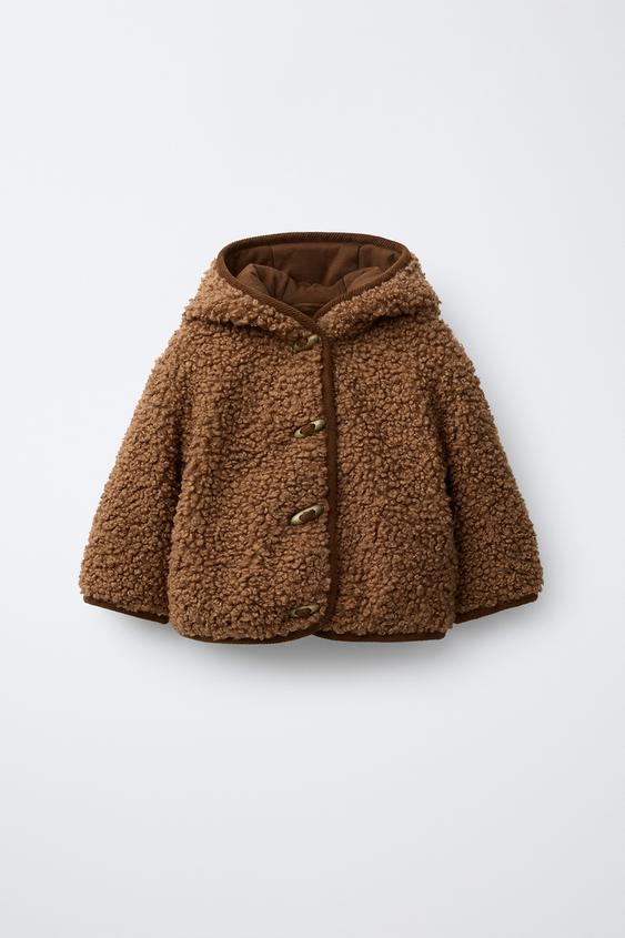 FAUX SHEARLING JACKET WITH FROG FASTENING CLASPS - Brown | ZARA Turkey