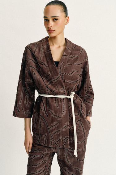 KIMONO PAILLETTES FIL MÉTALLISÉ - Marron de Zara - Image 1