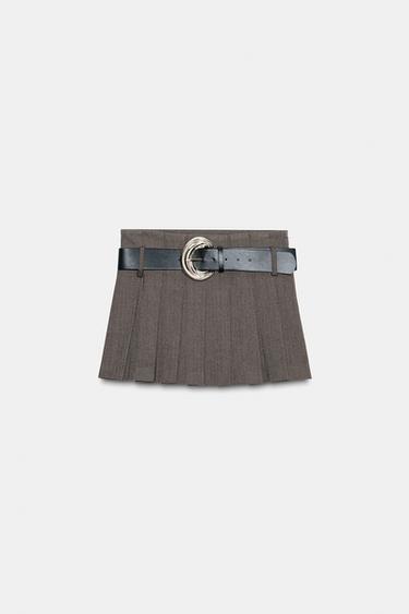 MID-WAIST PLEATED SKORT WITH BELT - Brown by Zara