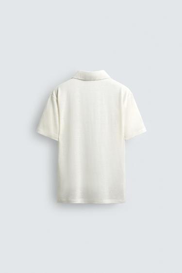 HEMP/VISCOSE KNIT POLO SHIRT - Ecru by Zara - Image 7