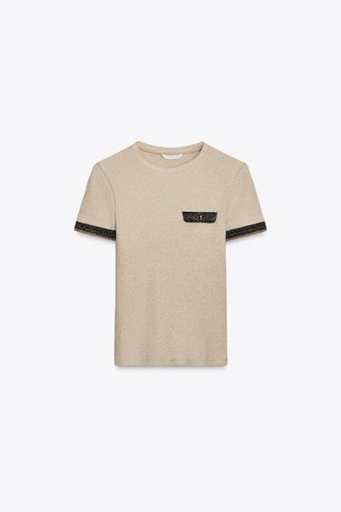 METALLIC THREAD CHUNKY KNIT T-SHIRT - Golden by Zara
