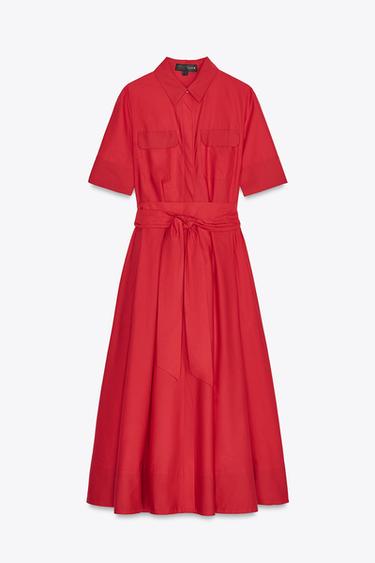 ZW COLLECTION POPLIN DRESS - Red by Zara - Image 4