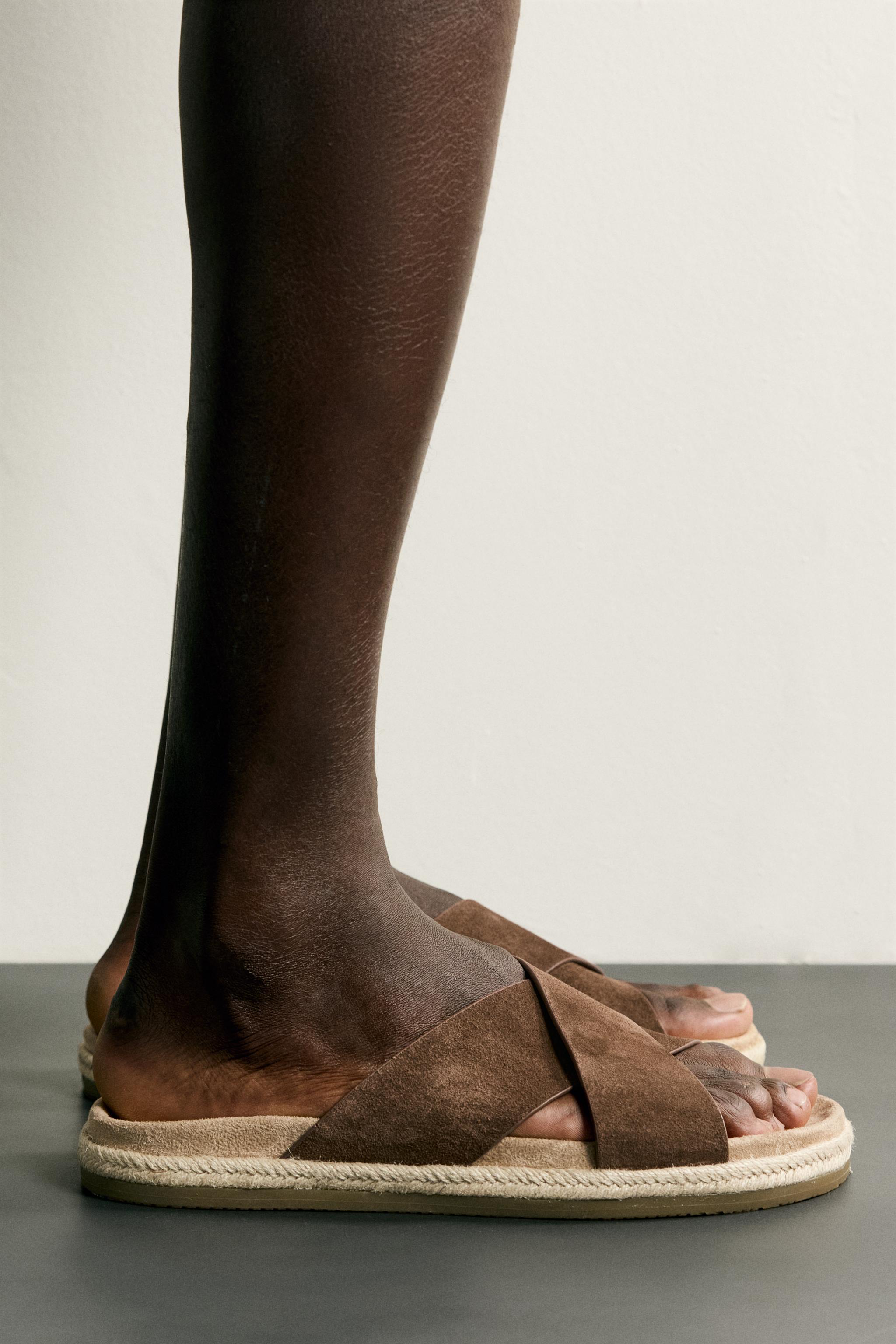 LEATHER CROSSOVER SANDALS - Brick | ZARA Canada