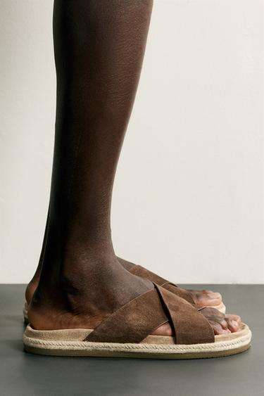 Zara LEATHER CROSSOVER SANDALS - Brick - Image 0