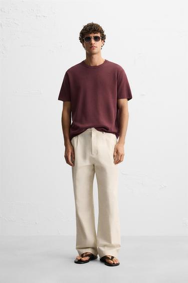Zara COTTON - LINEN PLEATED PANTS - Light beige