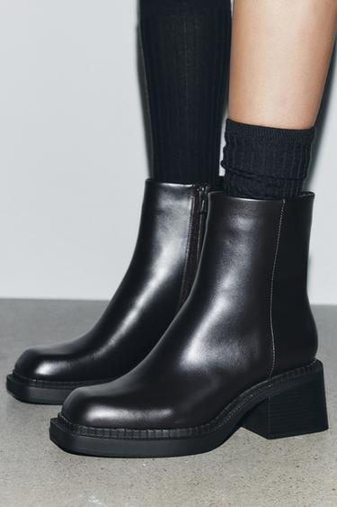BLOCK HEEL ANKLE BOOTS - Brown by Zara - Image 1