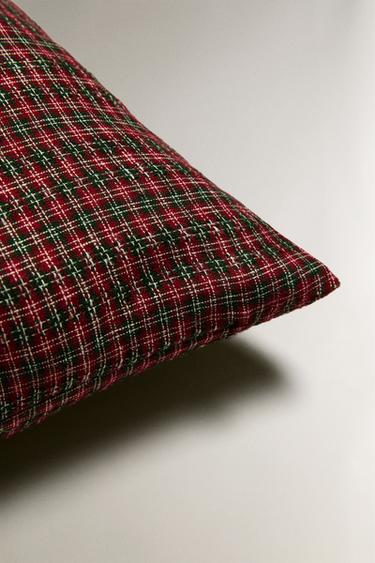 CHRISTMAS CHECK LINEN CUSHION COVER - Red by Zara - Image 3