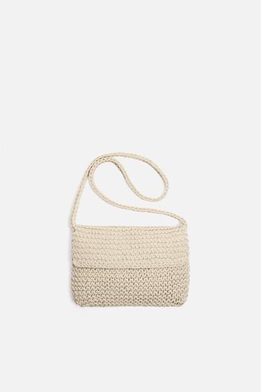 Zara MACRAMÉ CROSSBODY BAG - Off White