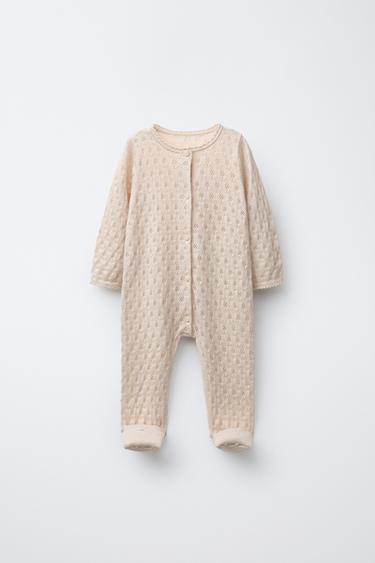 Zara CONVERTIBLE FOOTIE TEXTURED KNIT JUMPSUIT - Cream
