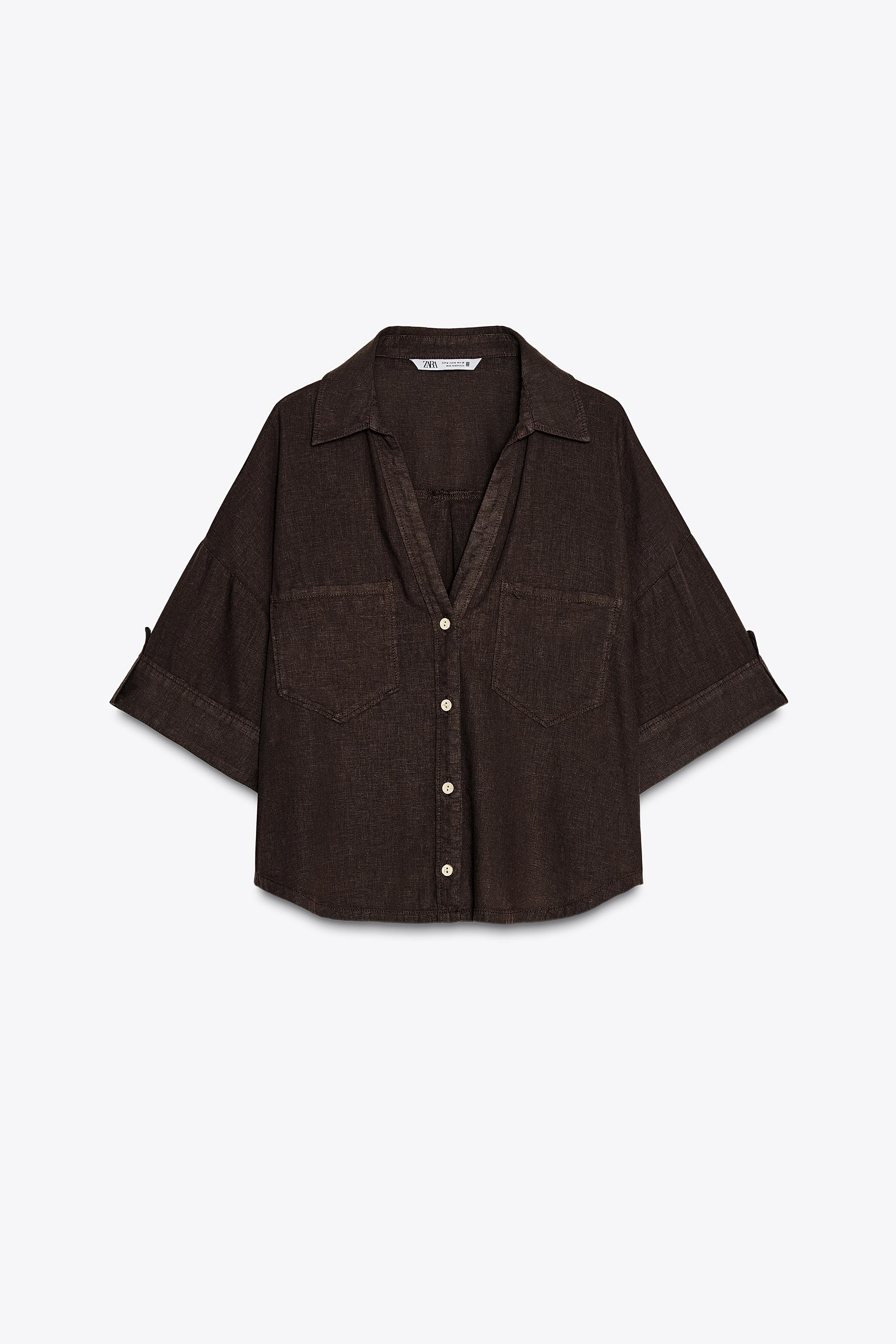 リネン混クロップド丈シャツ - ホワイト | ZARA Japan / 日本