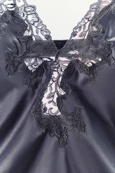 BODY SATINÉ AVEC DENTELLE - Gris / Marron clair de Zara - Image 5