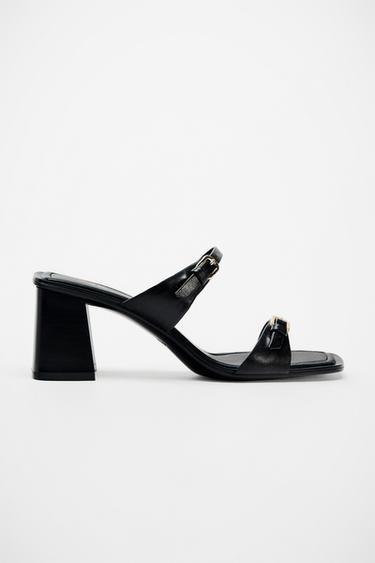 Zara WIDE HEEL SANDALS WITH BUCKLES - Black