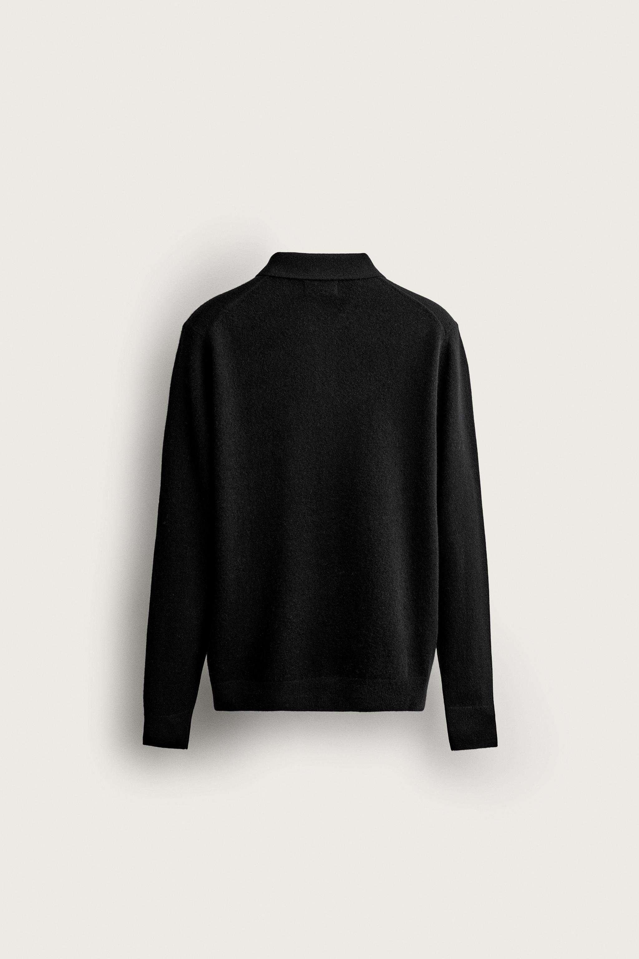 RELAXED FIT WOOL KNIT POLO SHIRT — Black