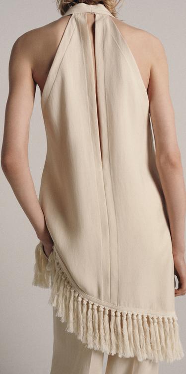 ТОП ZW COLLECTION З БАХРОМОЮ З КОМІРОМ ХАЛЬТЕР - Екрю Zara