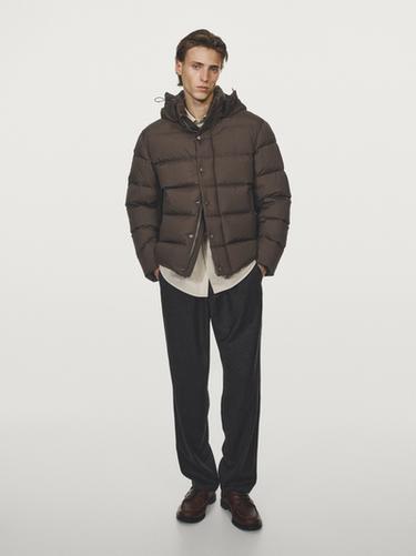 Zara Water-repellent hooded puffer jacket - Black gold