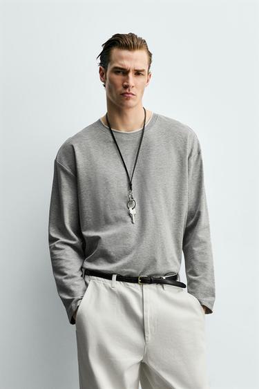 Zara DOUBLE CONTRAST FINISH T-SHIRT - Gray marl