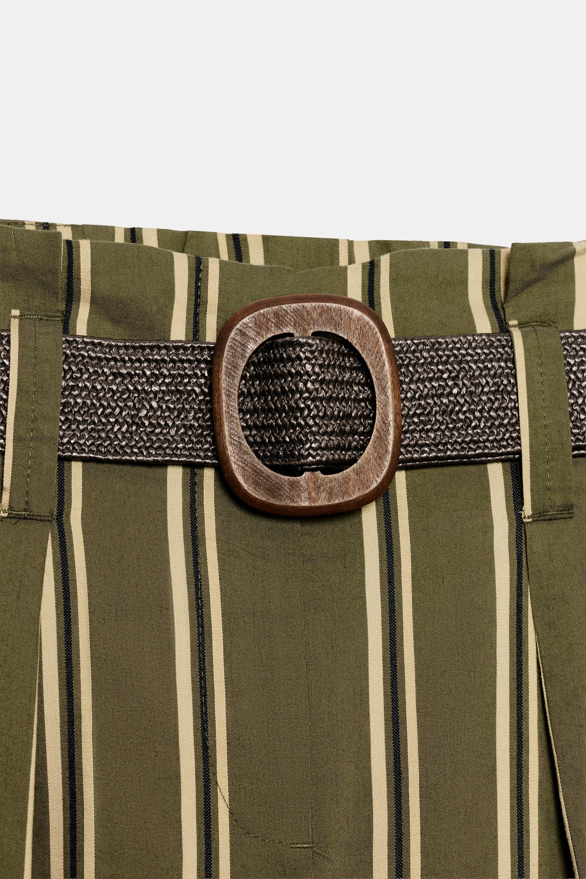 Женские брюки Zara STRIPED BELTED TROUSERS — фото 8
