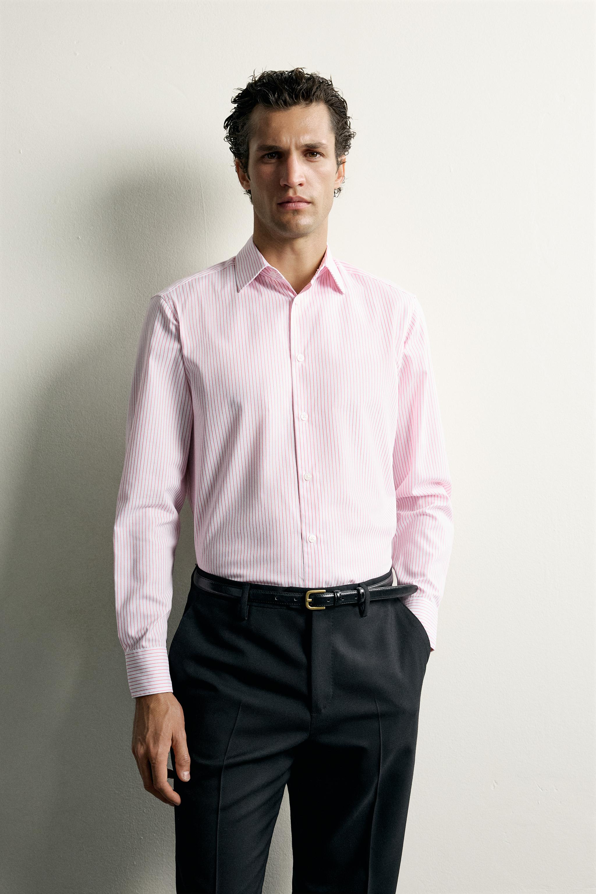 STRUCTURED REGULAR FIT SHIRT — Coral red