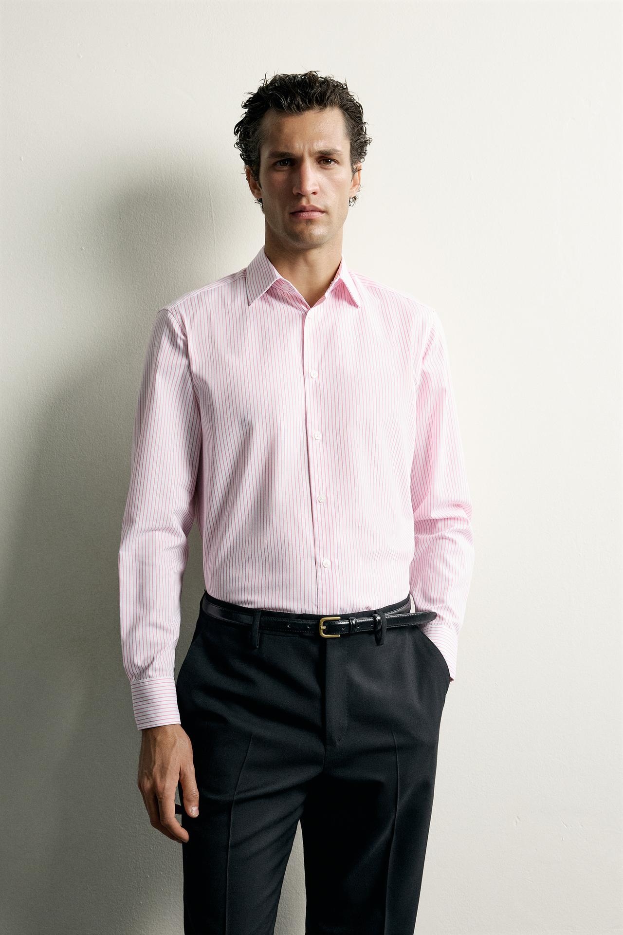 STRUCTURED REGULAR FIT SHIRT — Coral red