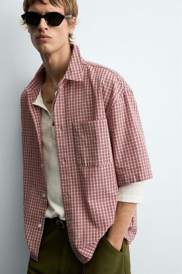 RELAXED FIT CHECK SHIRT - White / Red by Zara - Image 4