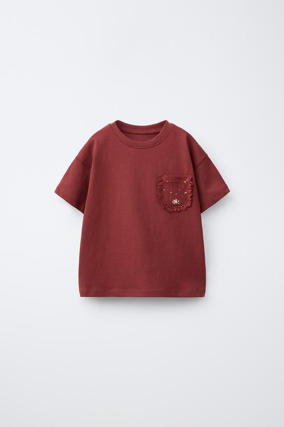 PLAYERA BOLSILLO ESTAMPADO - Rosado oscuro de Zara - Imagen 0
