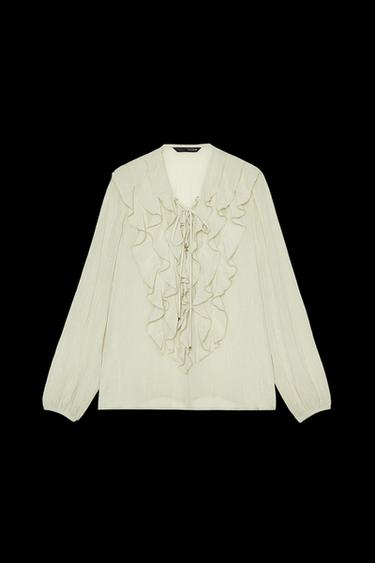 SEMI-SHEER BLOUSE WITH RUFFLE TRIMS - Sea green by Zara - Image 0