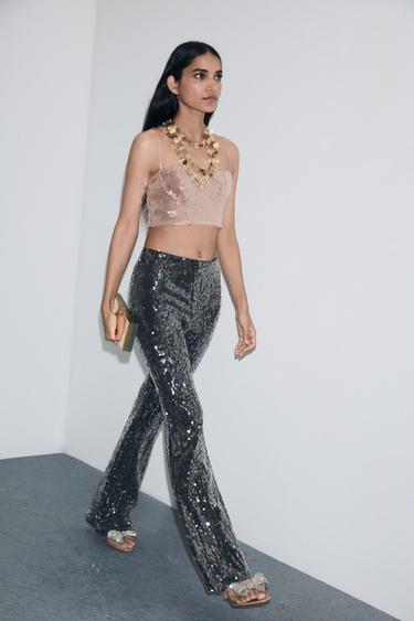 FLARE SEQUIN TROUSERS - Black by Zara