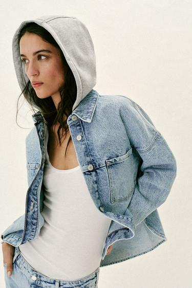 Z1975 OVERSIZE DENIM HOODIE JACKET - Light blue by Zara - Image 1