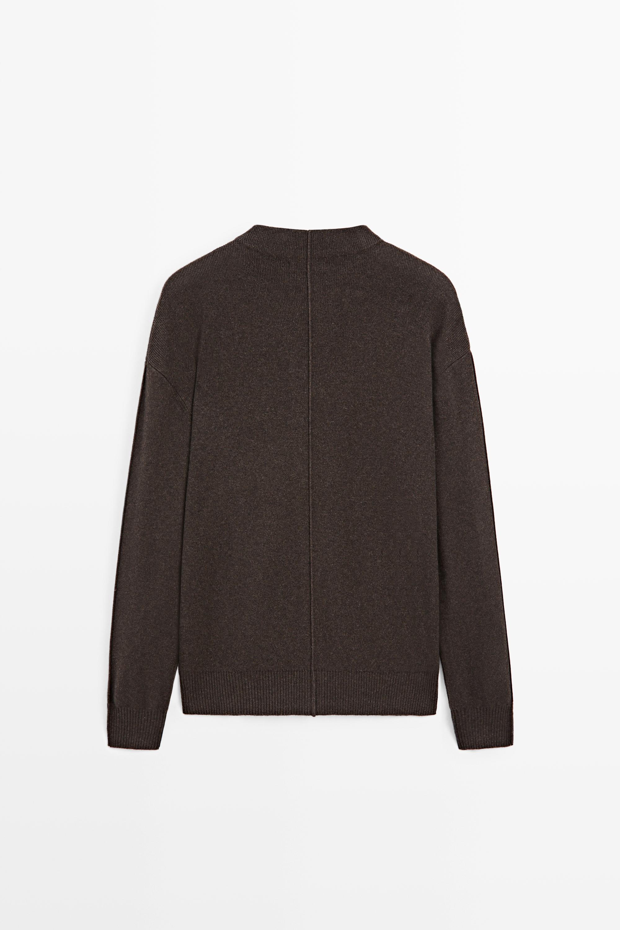 Mock-neck knit cardigan with button detail