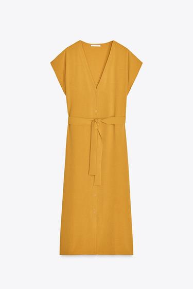 FLIESSENDES KLEID MIT GÜRTEL - Olivgrün von Zara