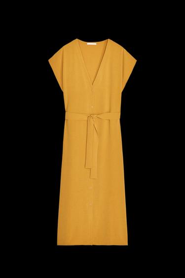 FLIESSENDES KLEID MIT GÜRTEL - Olivgrün von Zara