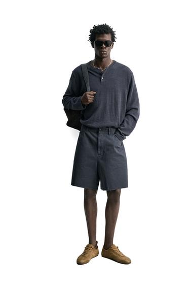 COTTON TEXTURED BERMUDA SHORTS WITH TAB - Dark indigo by Zara