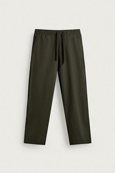 RELAXED FIT COTTON BLEND TROUSERS - Dark khaki by Zara