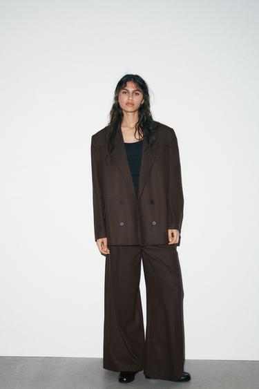 DOUBLE-BREASTED BLAZER WITH SHOULDER PADS - Dark brown by Zara