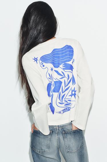 Zara PRINTED LONG SLEEVE SHIRT - White