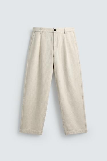 PANTALON CHINO À RAYURES TENNIS COUPE DÉCONTRACTÉE - Écru de Zara