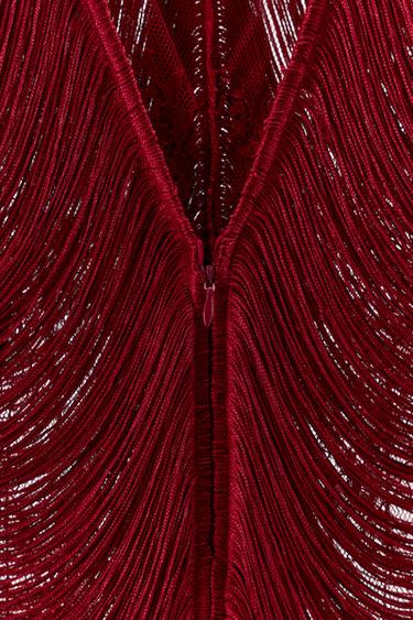 SHORT LACE DRESS WITH FRINGING - Intense red by Zara - Image 7